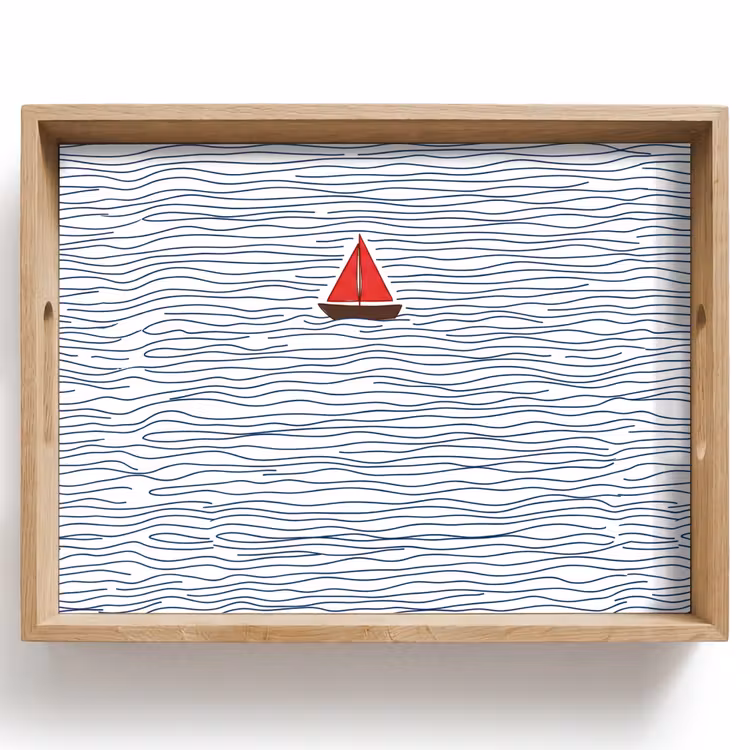 Boot - Water - Rood - Illustratie - Minimalistisch Dienblad Rechthoek middel -z3d_shopping