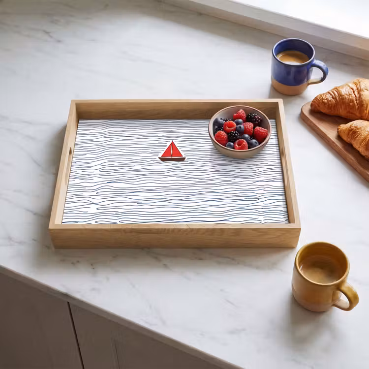 Boot - Water - Rood - Illustratie - Minimalistisch Dienblad Rechthoek middel -sfeer2