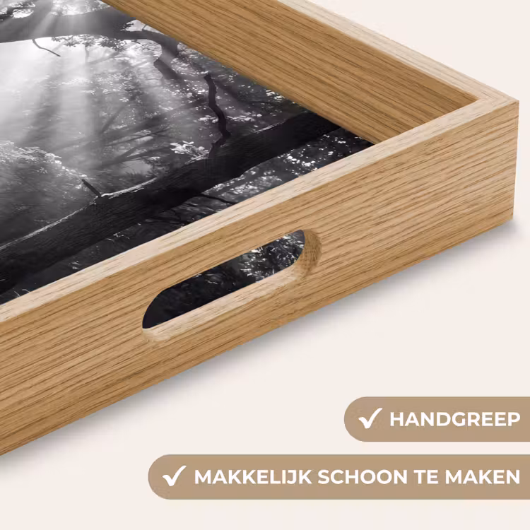 Bos - Lichtstralen - Natuur - Zwart-wit Dienblad Rechthoek middel -USP_HandgreepNL