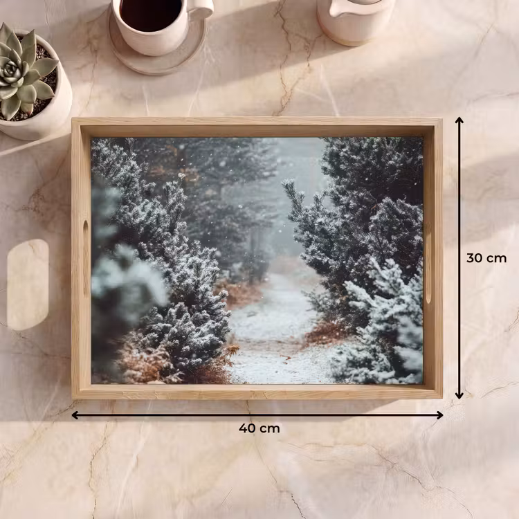 Bos - Winter - Bomen - Natuur - Pad - Sneeuw Dienblad Rechthoek middel -USP_Formaat