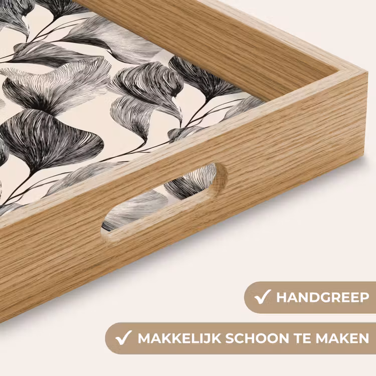 Botanisch - Bladeren - Zwart Dienblad Rechthoek middel 911 -USP_HandgreepNL