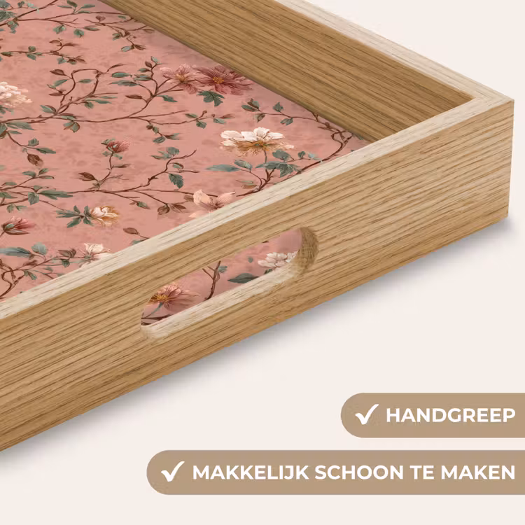 Botanisch - Bloemen - Roze Dienblad Rechthoek middel 911 -USP_HandgreepNL