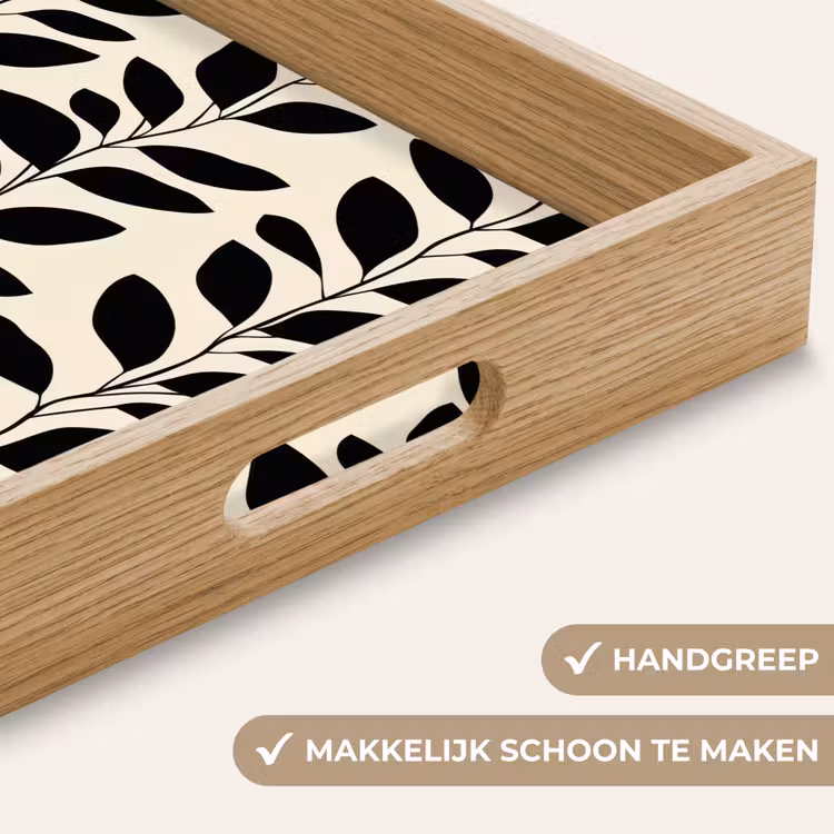 Botanisch - Dessin - Zwart - Beige Dienblad Rechthoek middel 911 -USP_HandgreepNL