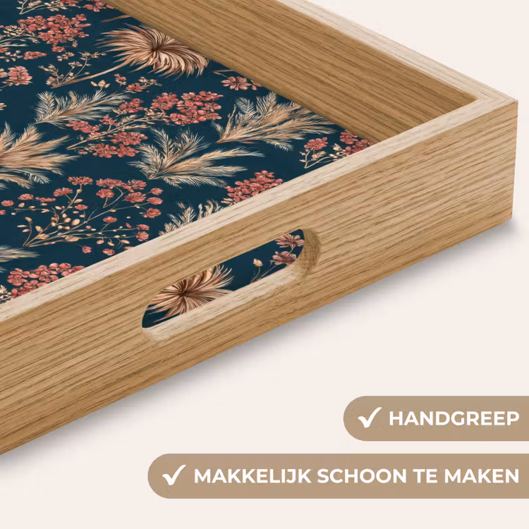 Botanisch - Patroon - Blauw Dienblad Rechthoek middel 911 -USP_HandgreepNL