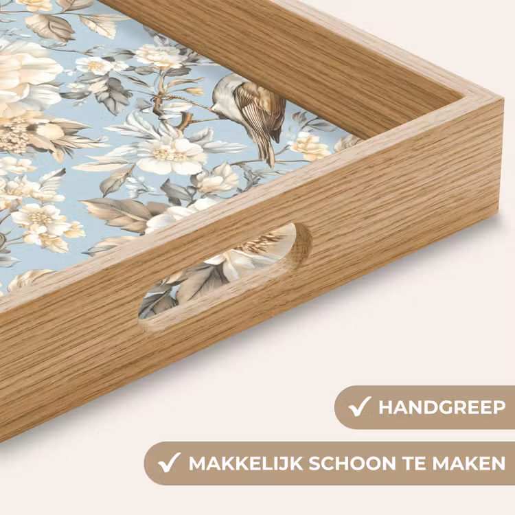 Botanisch - Zangvogel - Blauw Dienblad Rechthoek middel 911 -USP_HandgreepNL
