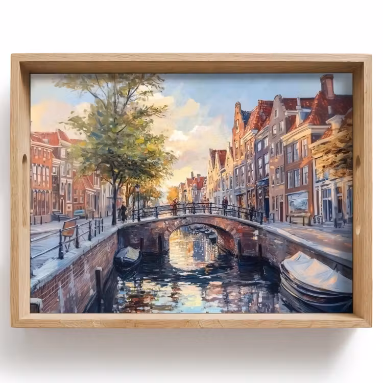 Brug - Stad - Huizen - Boot Dienblad Rechthoek middel -z3d_shopping
