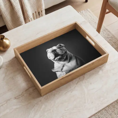 Buldog - Hond - Glas Dienblad Rechthoek middel -sfeer1