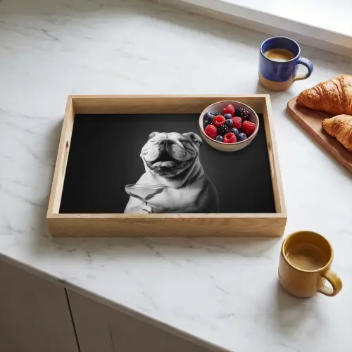 Buldog - Hond - Glas Dienblad Rechthoek middel -sfeer2