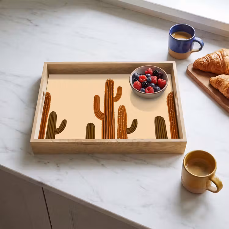 Cactus - Woestijn - Zand - Bruin Dienblad Rechthoek middel -sfeer2