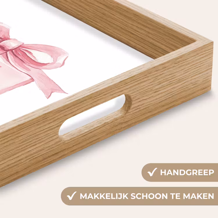 Cadeau - Strik - Tekst - Roze Dienblad Rechthoek middel -USP_HandgreepNL