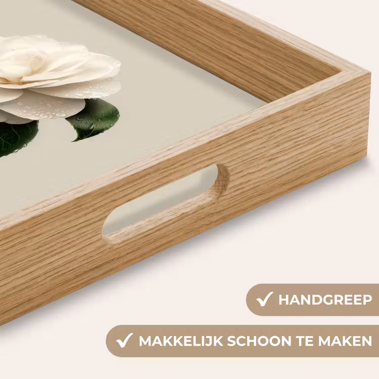 Cameliabloem - Wit - Groen Dienblad Rechthoek middel -USP_HandgreepNL