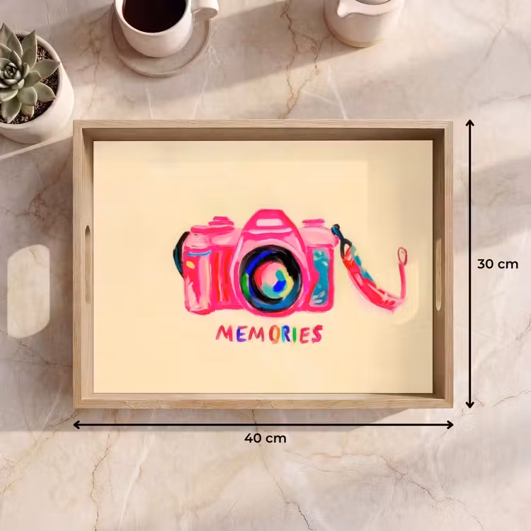 Camera - Memories - Roze - Geschilderd Dienblad Rechthoek middel -USP_Formaat