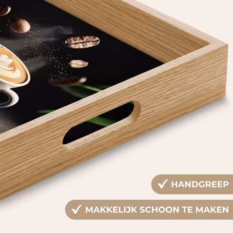 Cappuccino - Kop - Bonen - Bruin Dienblad Rechthoek middel -USP_HandgreepNL