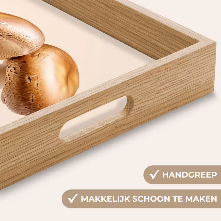 Champignons - Zacht - Beige Dienblad Rechthoek middel -USP_HandgreepNL