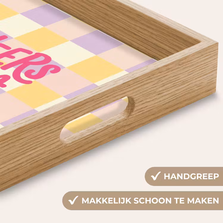Cheers Chica - Ruitjes - Lila - Geel Dienblad Rechthoek middel -USP_HandgreepNL