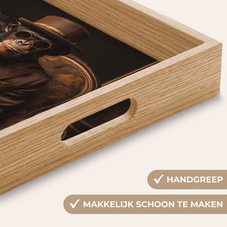 Chimpansee - Stoel - Pak - Bruin Dienblad Rechthoek middel -USP_HandgreepNL