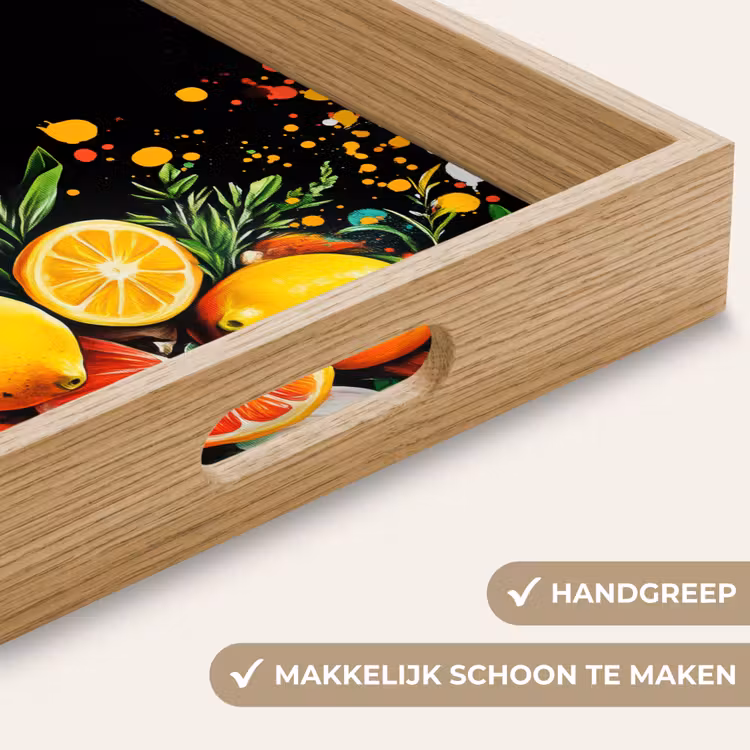 Citroenen - Zwart - Kruiden - Graffiti - Verf Dienblad Rechthoek middel -USP_HandgreepNL