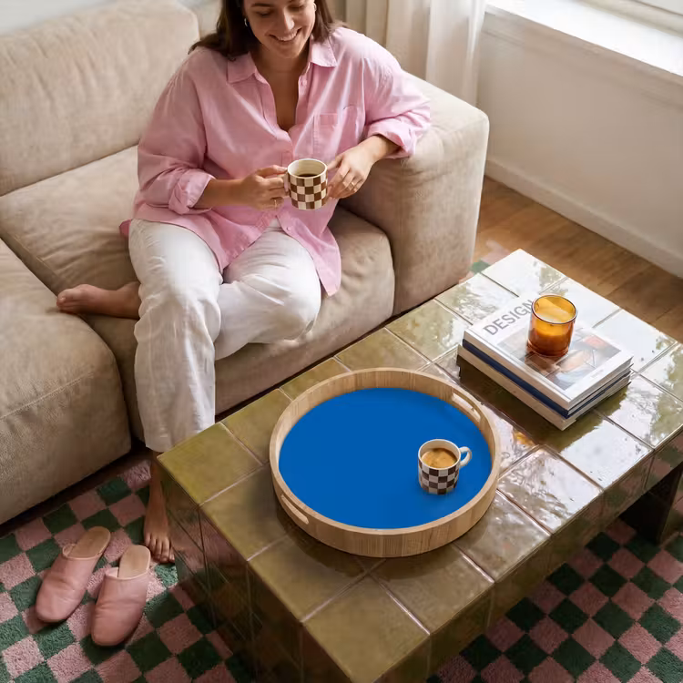 Classic - Azure - Blauw Dienblad Rond middel 914 -sfeer3