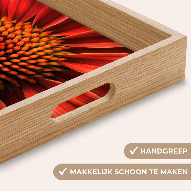 Close up - Bloem- Rood Dienblad Rechthoek middel -USP_HandgreepNL