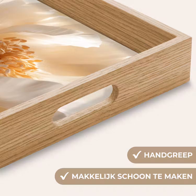 Close up - Pioenroos - Wit Dienblad Rechthoek middel -USP_HandgreepNL