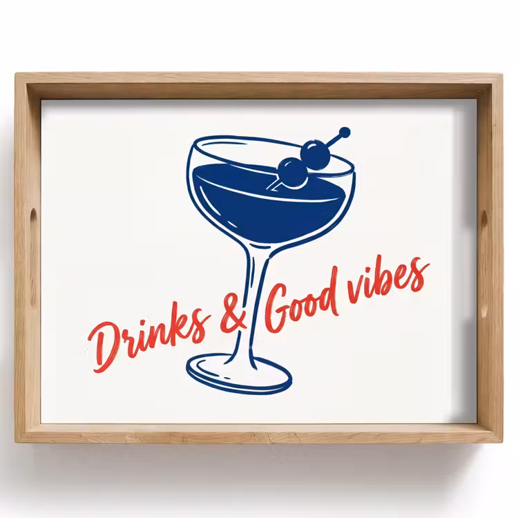 Cocktail - Glas - Illustratie - Blauw - Wit Dienblad Rechthoek middel -z3d_shopping