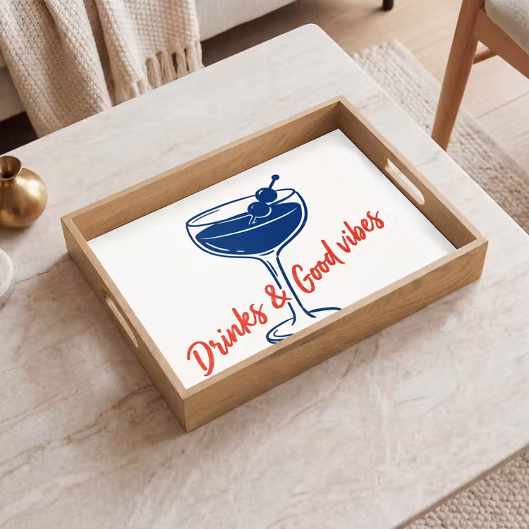 Cocktail - Glas - Illustratie - Blauw - Wit Dienblad Rechthoek middel -sfeer1