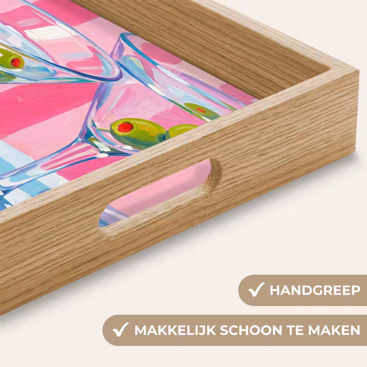 Cocktail - Olijven - Kunst - Modern - Roze Dienblad Rechthoek middel -USP_HandgreepNL
