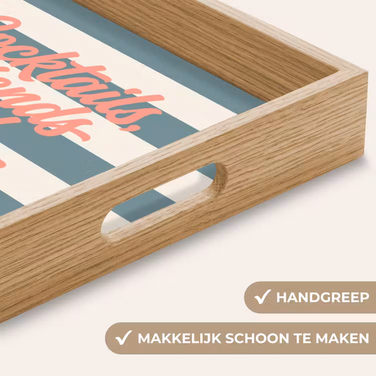 Cocktails - Strepen - Blauw - Koraal Dienblad Rechthoek middel -USP_HandgreepNL