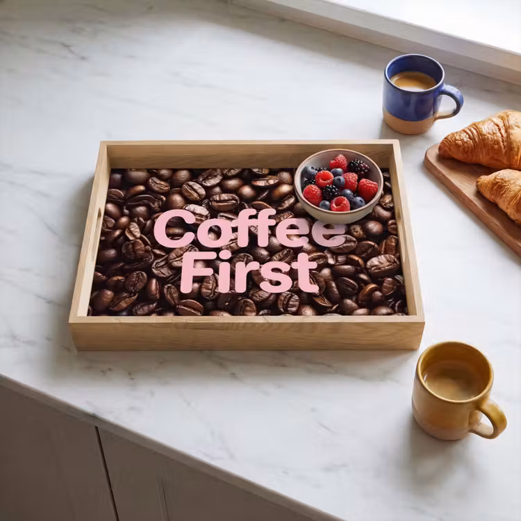 Coffee First - Koffiebonen - Roze Dienblad Rechthoek middel -sfeer2