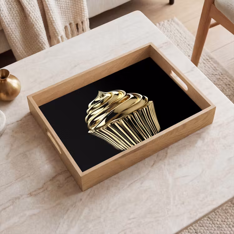 Cupcake - Eten - Goud - Zwart Dienblad Rechthoek middel -sfeer1