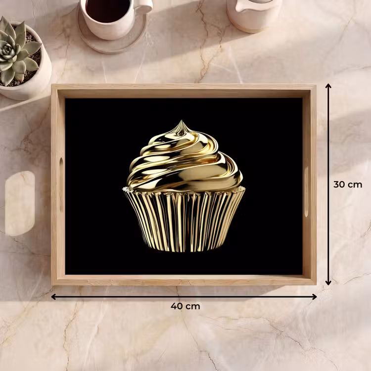 Cupcake - Eten - Goud - Zwart Dienblad Rechthoek middel -USP_Formaat