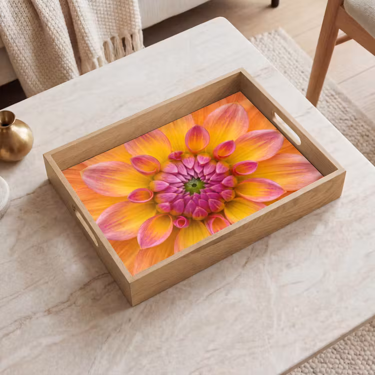 Dahlia - Bloem - Oranje Dienblad Rechthoek middel -sfeer1