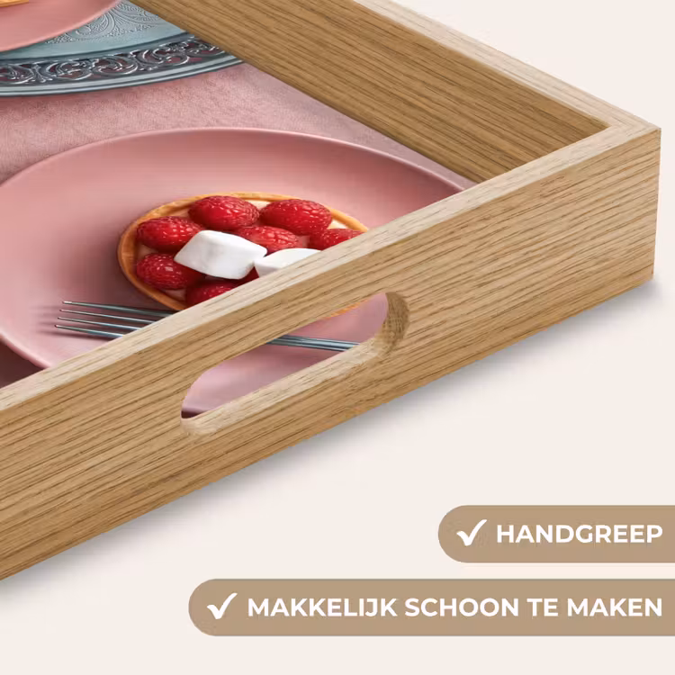 Dessert - Taart - Gebak - Zoet - Roze Dienblad Rechthoek middel -USP_HandgreepNL