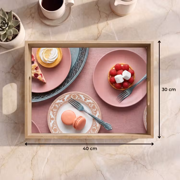 Dessert - Taart - Gebak - Zoet - Roze Dienblad Rechthoek middel -USP_Formaat