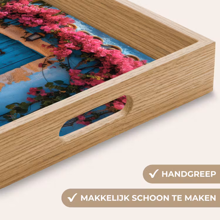 Deur - Hout - Bloemen - Blauw Dienblad Rechthoek middel -USP_HandgreepNL