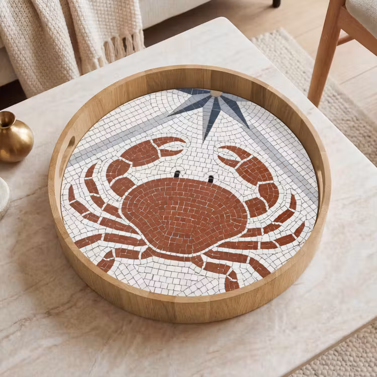 Dier - Mozaïek - Zee - Klassiek - Bruin Dienblad Rond middel -sfeer1
