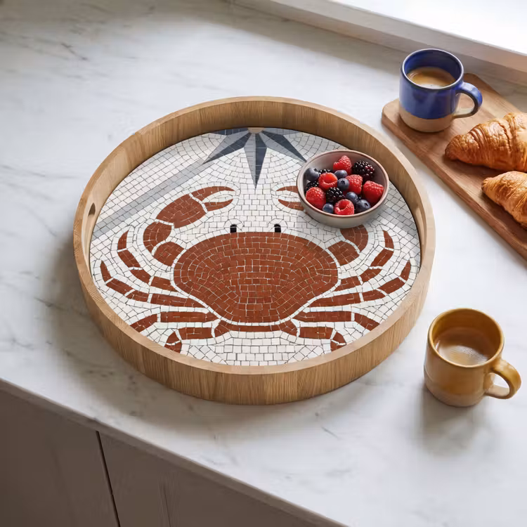 Dier - Mozaïek - Zee - Klassiek - Bruin Dienblad Rond middel -sfeer2