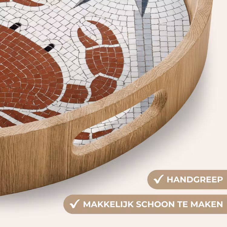 Dier - Mozaïek - Zee - Klassiek - Bruin Dienblad Rond middel -USP_HandgreepNL