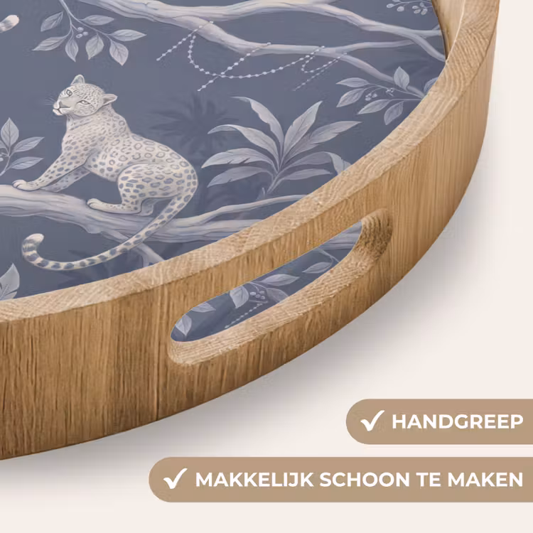 Dieren - Jungle - Illustratie - Bomen - Blauw Dienblad Rond middel -USP_HandgreepNL