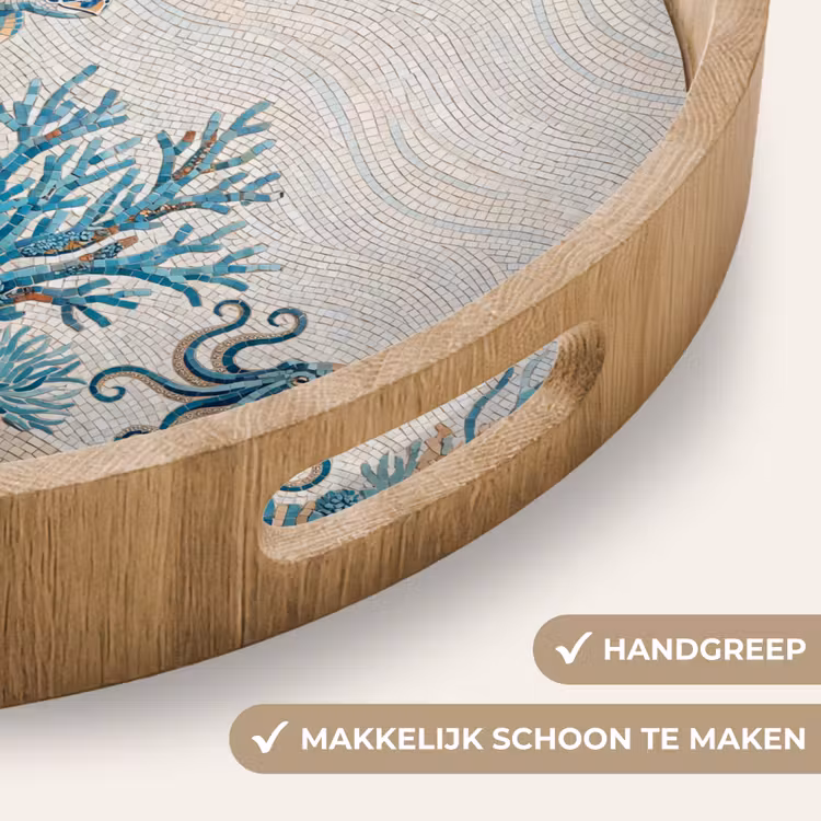 Dieren - Onderwater - Natuur - Mozaïek - Blauw Dienblad Rond middel -USP_HandgreepNL