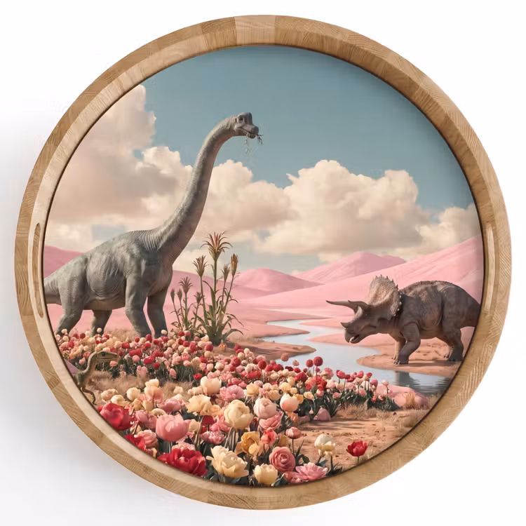 Dienblad - Dinosaurus - Roze - Landschap - Dinosaurus - Roze - Landschap Dienblad Rond middel