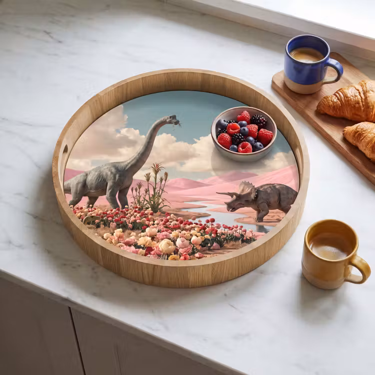 Dienblad - Dinosaurus - Roze - Landschap - Dinosaurus - Roze - Landschap Dienblad Rond middel