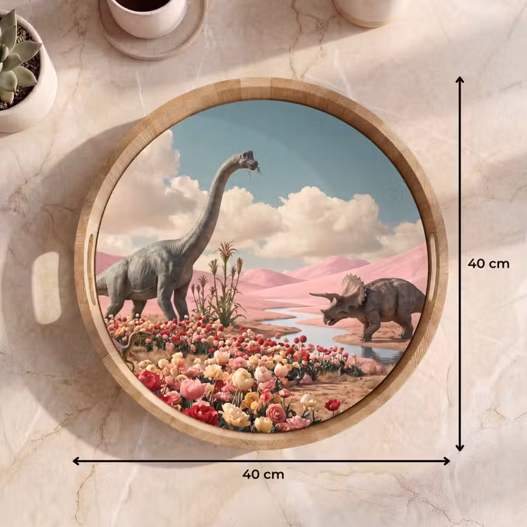 Dienblad - Dinosaurus - Roze - Landschap - Dinosaurus - Roze - Landschap Dienblad Rond middel
