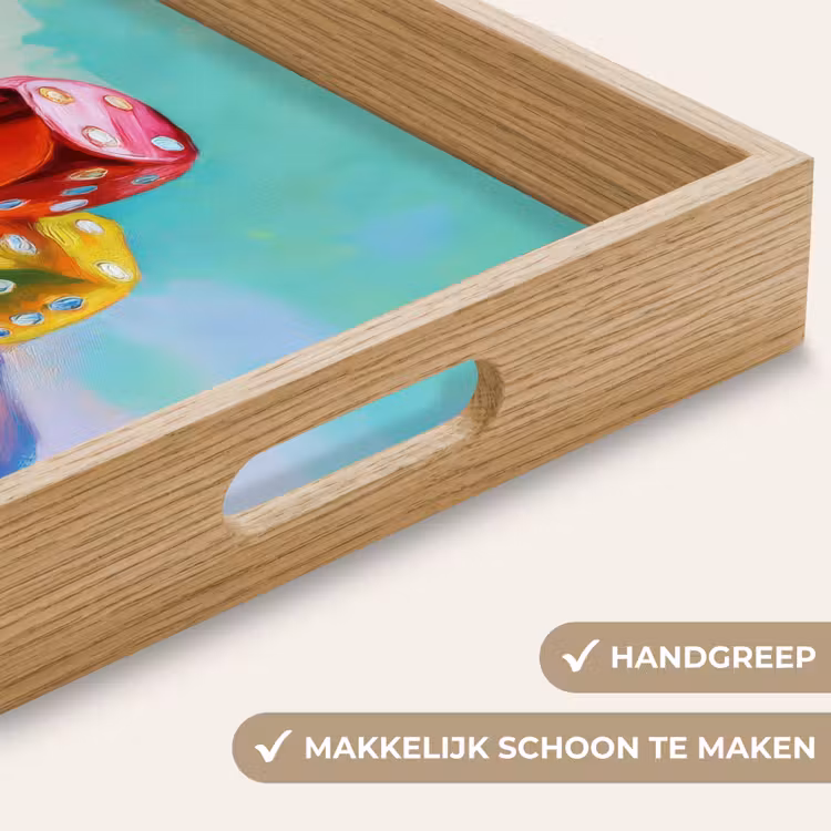 Dobbelstenen - Kleurrijk - Getallen - Stipjes Dienblad Rechthoek middel -USP_HandgreepNL