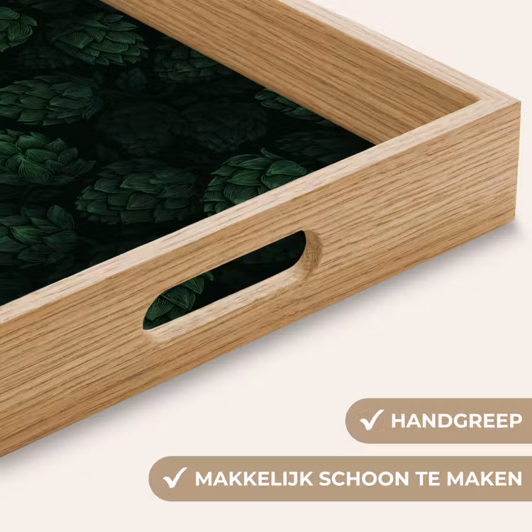 Donker - Groen - Hopbellen - Botanisch - Illustratie Dienblad Rechthoek middel 911 -USP_HandgreepNL