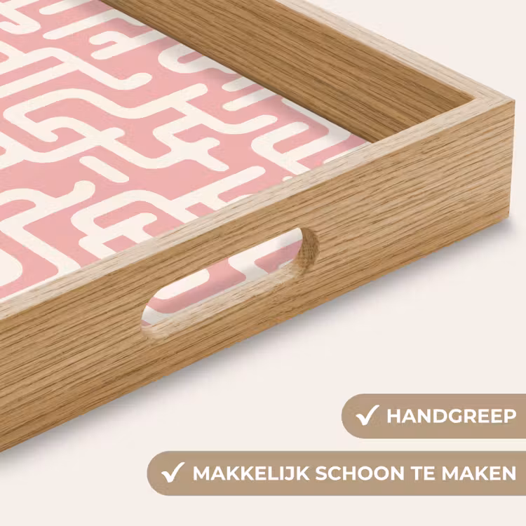 Doolhofpatroon - Roze - Wit - Abstract Dienblad Rechthoek middel 911 -USP_HandgreepNL