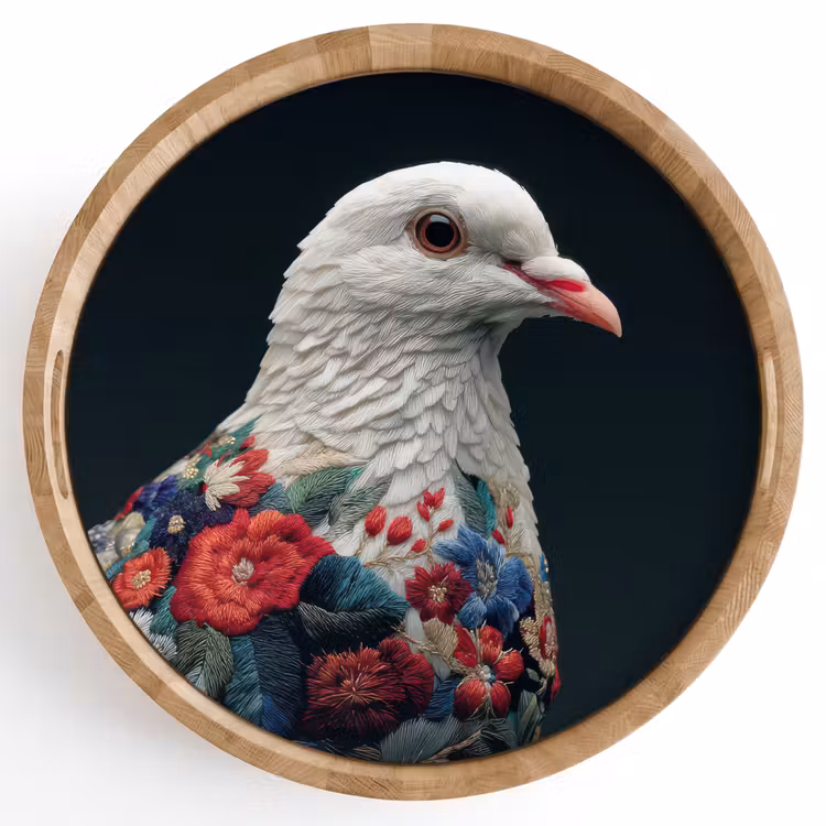 Duif - Bloemen - Wit - Zwart Dienblad Rond middel -z3d_shopping