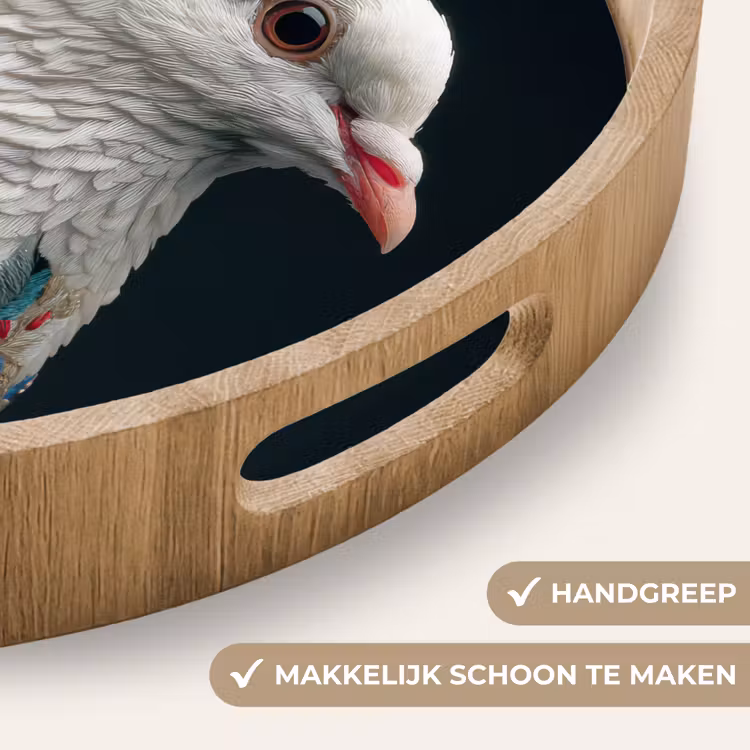 Duif - Bloemen - Wit - Zwart Dienblad Rond middel -USP_HandgreepNL