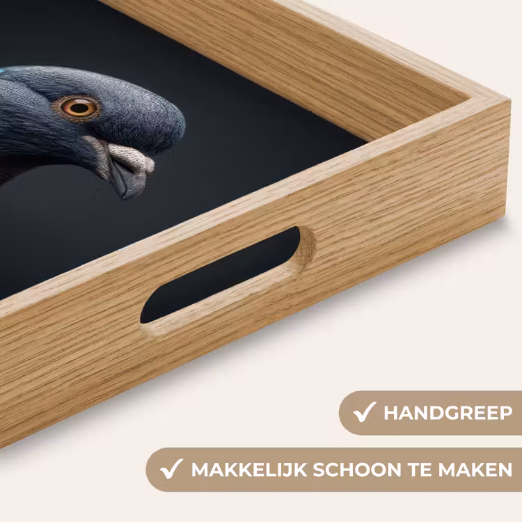 Duif - Bloemen - Zwart Dienblad Rechthoek middel -USP_HandgreepNL