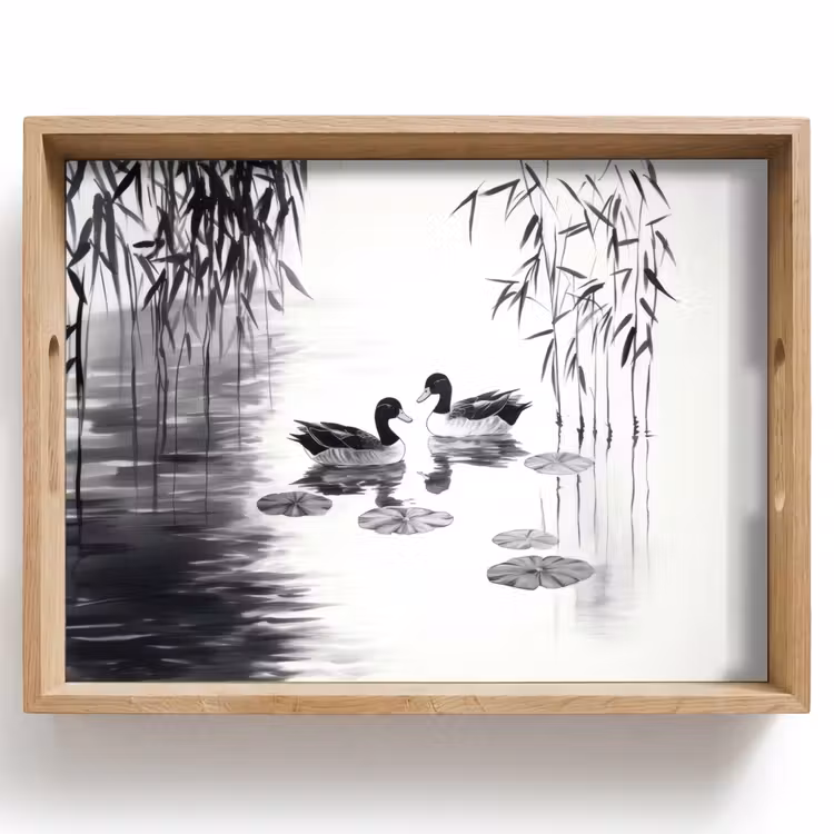 Eenden - Waterlelies - Riet - Zwart Dienblad Rechthoek middel -z3d_shopping